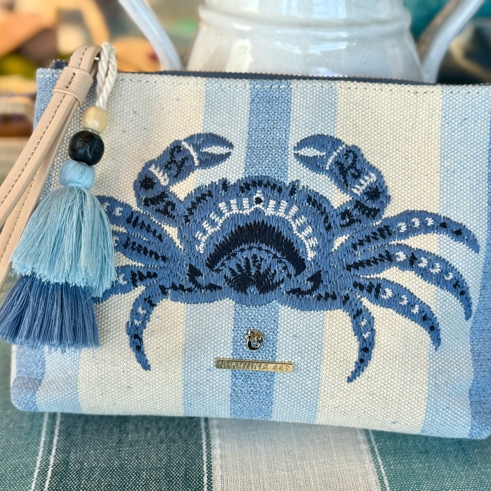 Spartina 449 Blue Crab Embroidered Clutch